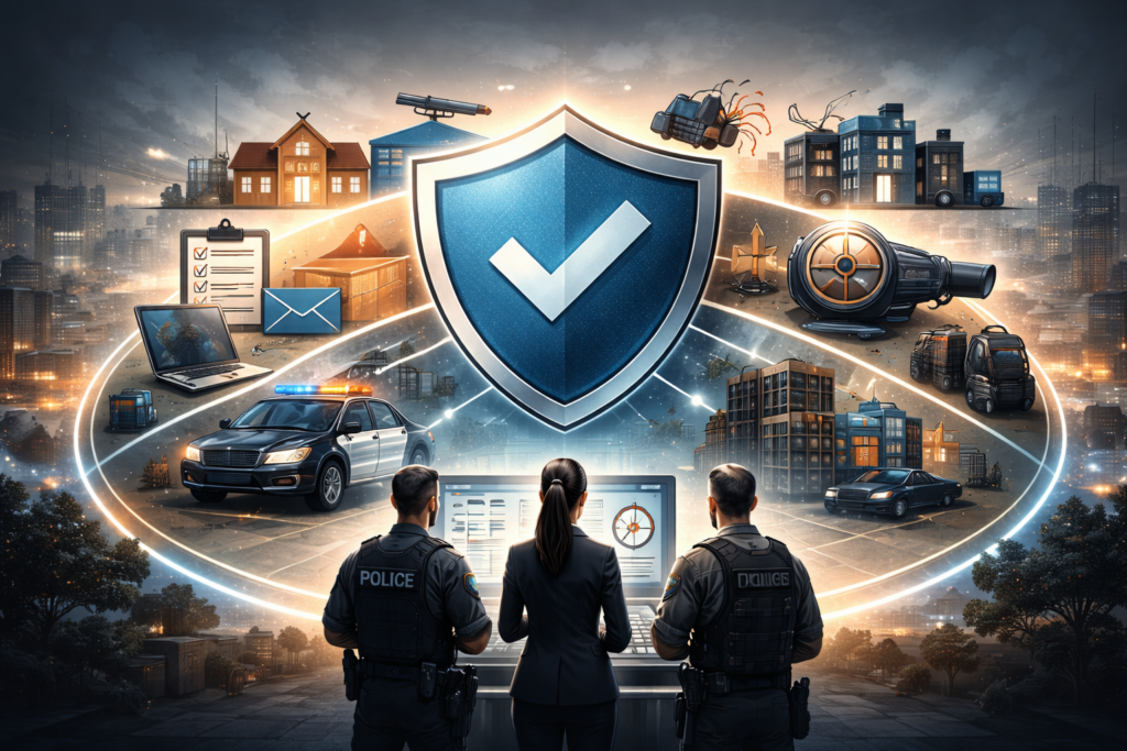 Visual representation showing how preventing targeted violence works through early threat detection, intervention, and prevention before execution