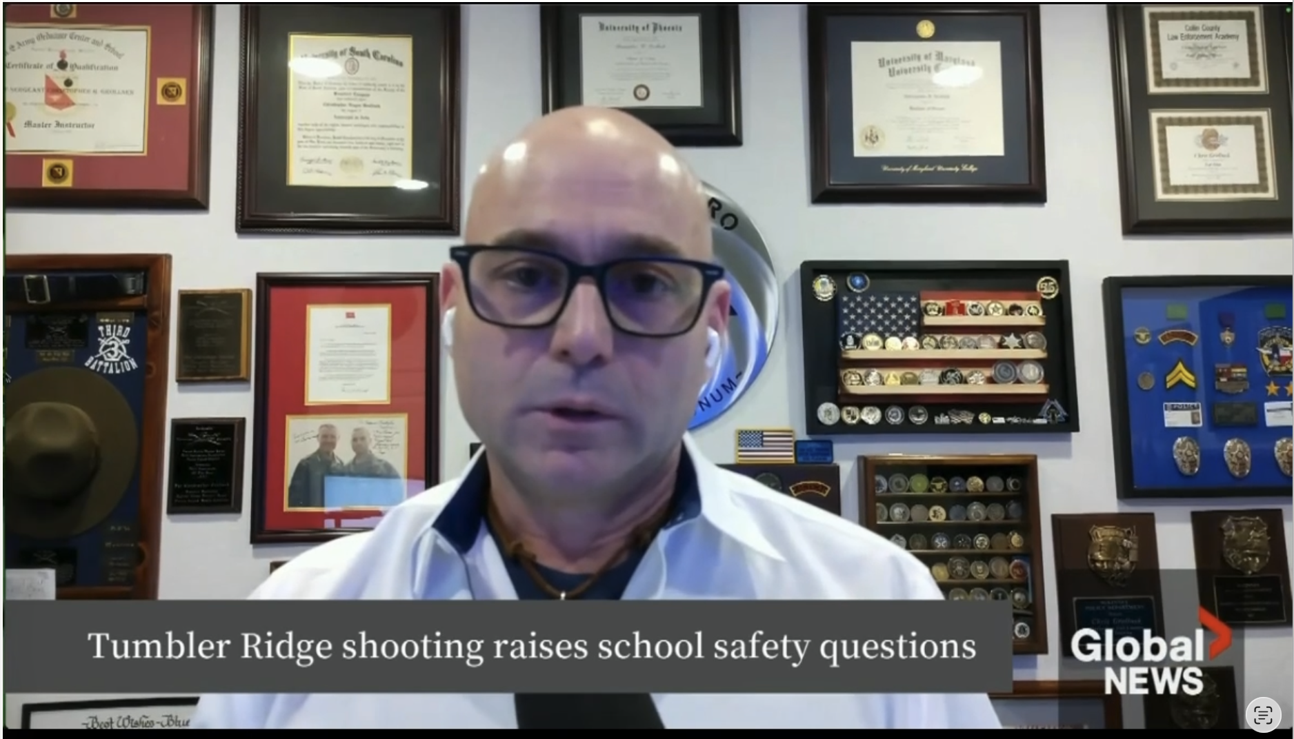Chris Grollnek appearing on Global News discussing the Tumbler Ridge shooting and school safety prevention strategies from the Active Shooter Prevention Project™