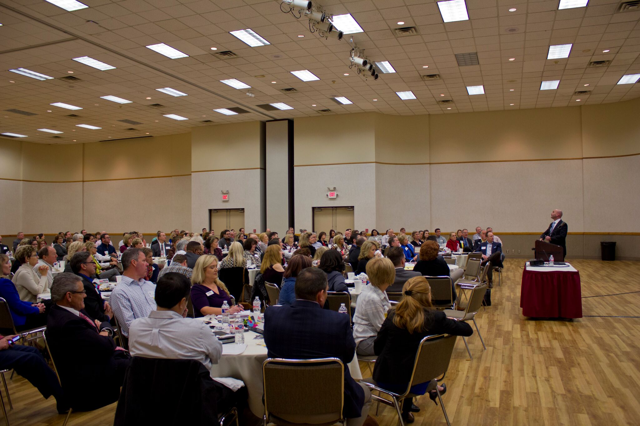 Chris Grollnek delivering active shooter prevention keynote to packed community audience Active Shooter Prevention Project LLC PRO Model families schools communities aspppro.com #NEVERHERE