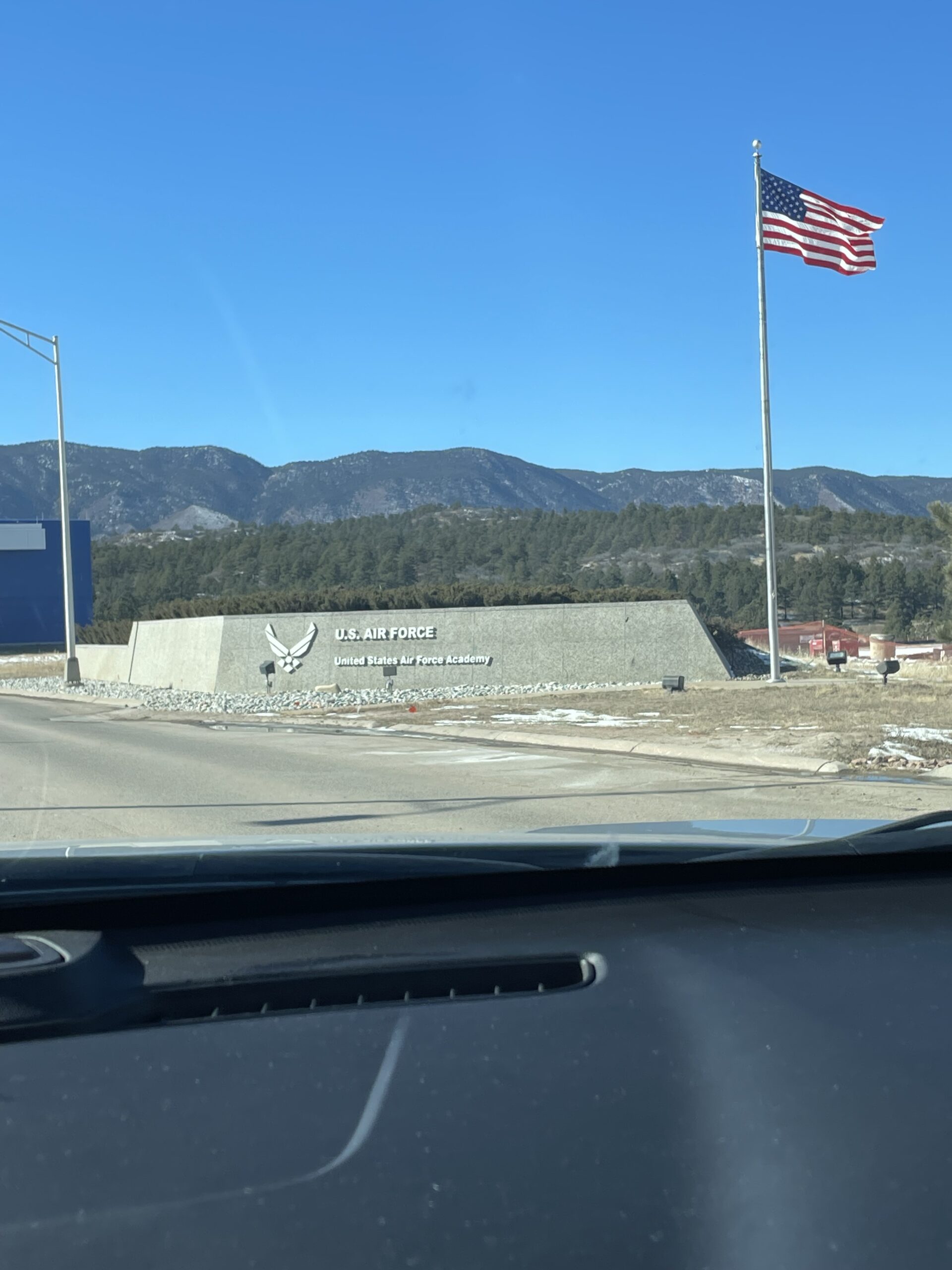 The United States Air Force Academy entrance Active Shooter Prevention Project at the gate of the institution training the next generation of leaders