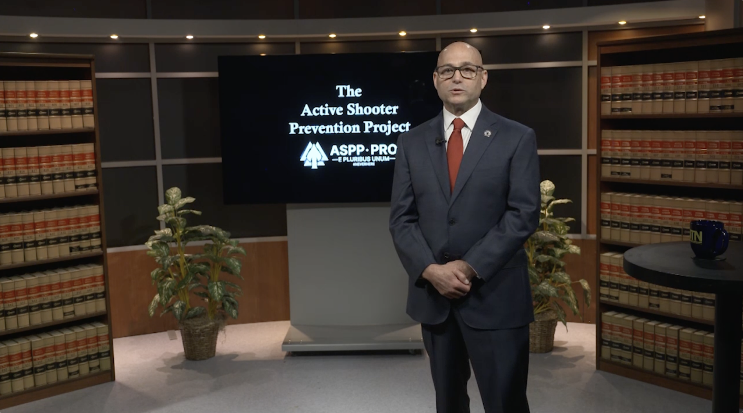 Chris Grollnek, architect of the P.R.O. Model and active shooter prevention expert, presenting the Active Shooter Prevention Project on the Justice Television Network set